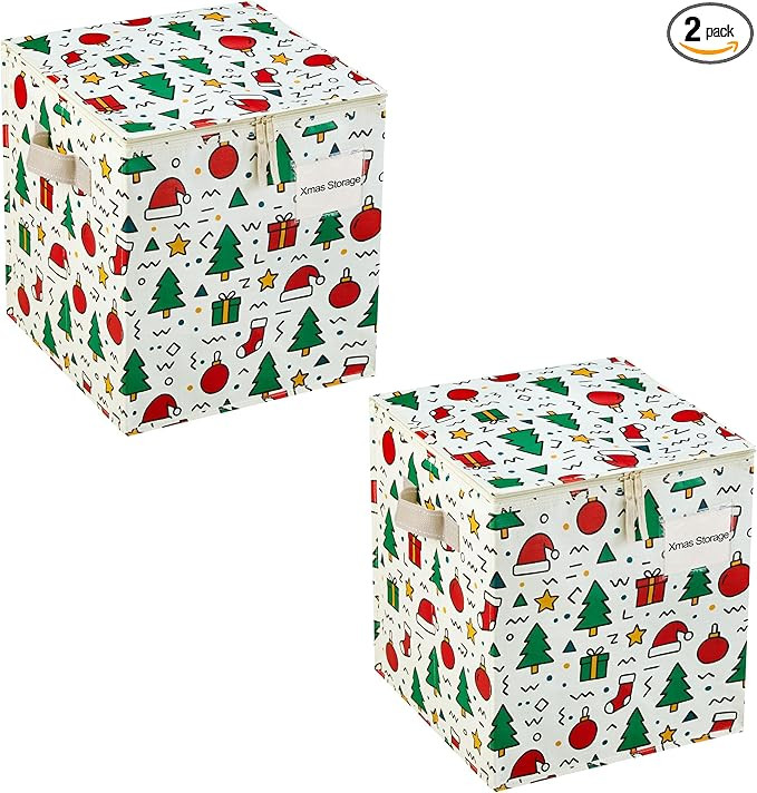 VENO 2 Pack Christmas Ornament Storage Box, Stores up to 64 Holiday Ornaments, Adjustable Divider... | Amazon (US)