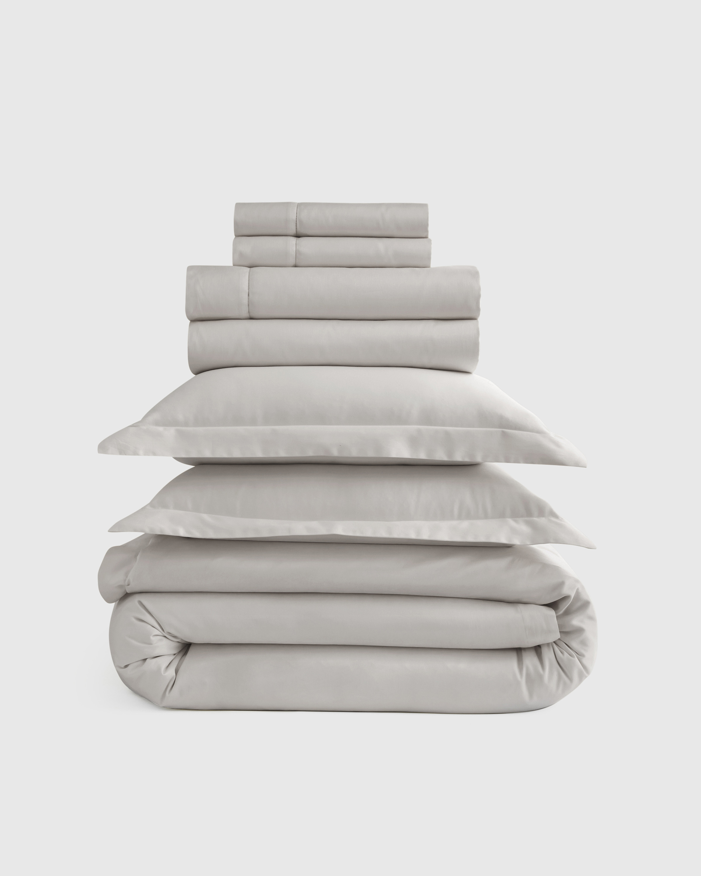 Quince | Signature Giza Cotton Sateen Deluxe Bedding Bundle in Light Grey, Size Twin | Quince