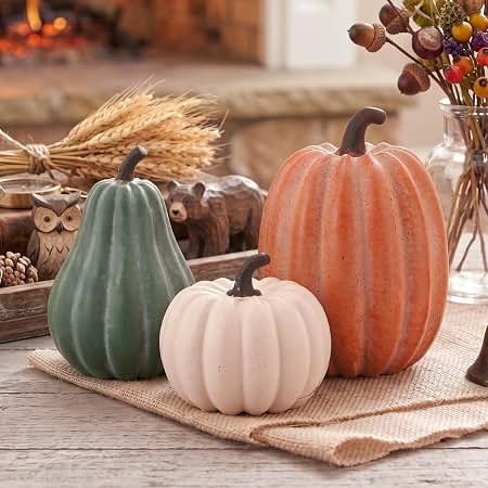 Qunclay 3 Pcs Decorative Pumpkin Fall Decorations Farmhouse Resin Pumpkin | 5''4''3'' Fall Harves... | Amazon (US)