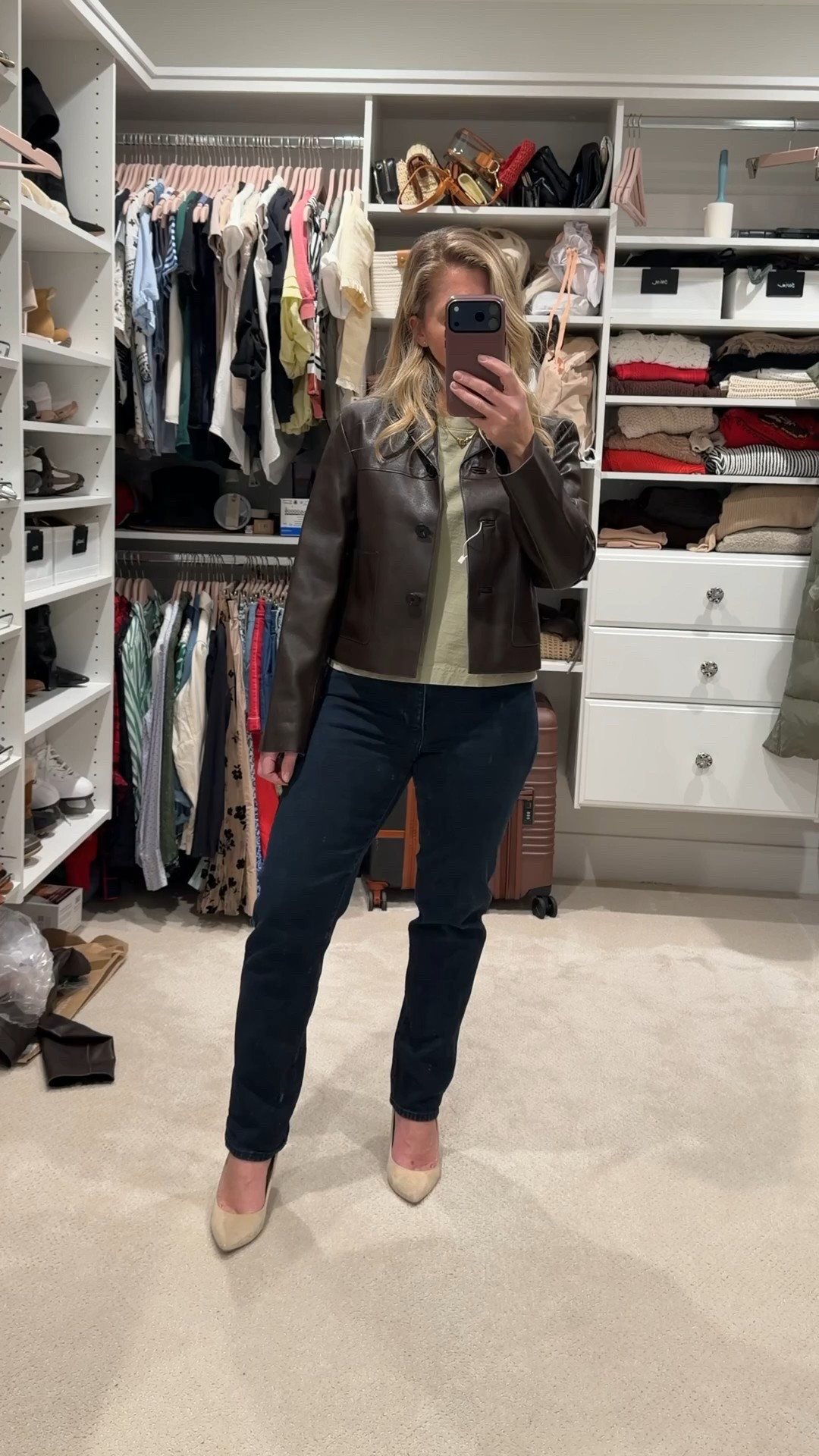 Cropped chocolate brown faux leather jacket = instant outfit upgrade. 🤎
This is one of those spring staples that works overtime. Throw it on with denim for everyday polish, pair it with satin pants for an elevated dinner look, or layer it over a dress to add structure and contrast.

Style tip: Keep your base neutral and let the jacket do the talking. Cream pumps, a simple tee, and a touch of gold jewelry make this feel modern, effortless, and pulled together.

Linked everything I’m wearing 🤍

#LTKPetite #LTKNYFW #LTKootd