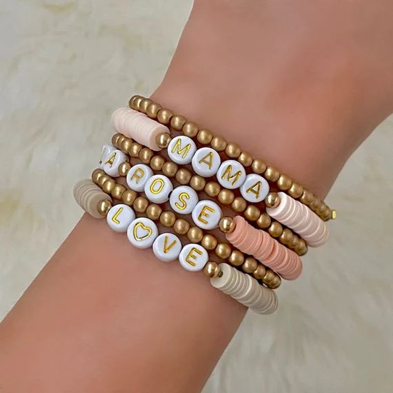 Personalized Name Bracelets - Custom Word Bracelet - Heishi Bead Name Bracelet Stack - Women's Be... | Etsy (US)