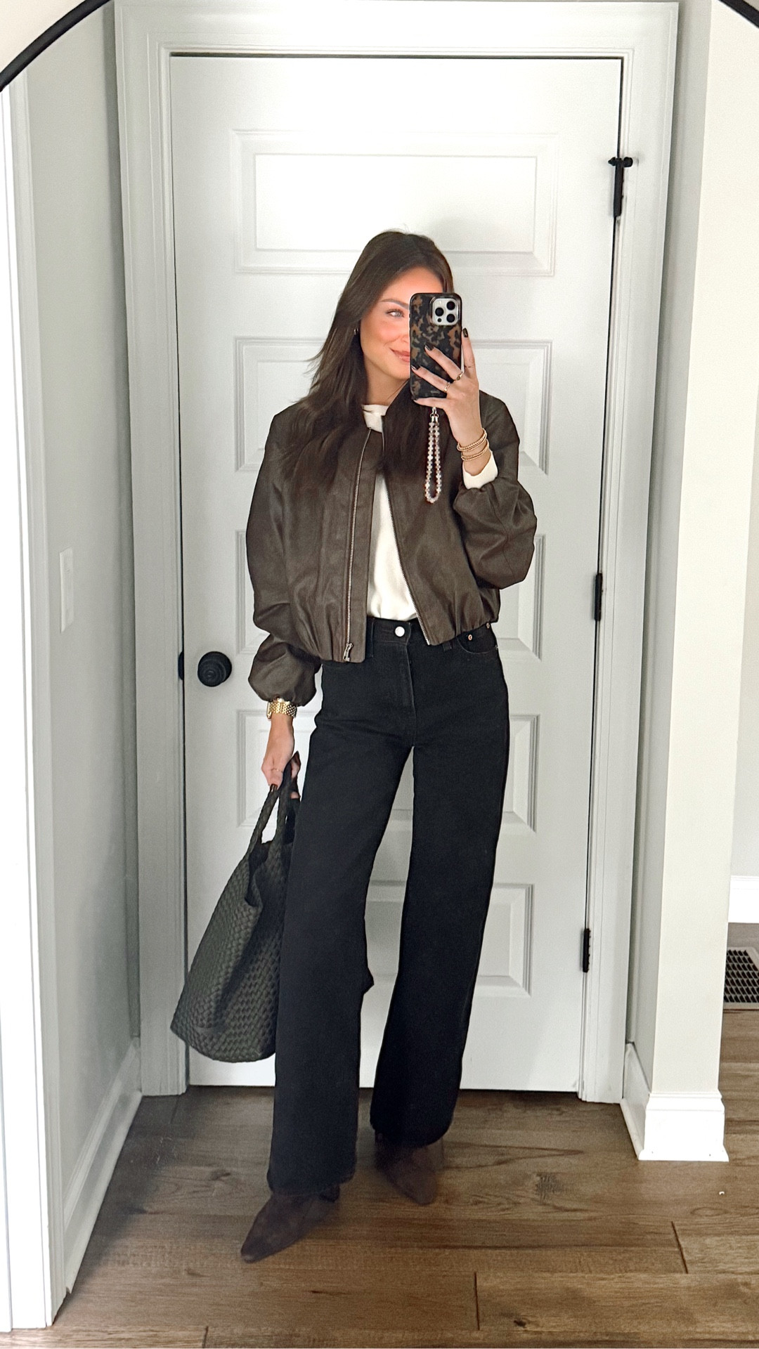 This bomber jacket is 10/10!! I love dressing it up like this or down with a ball cap and sneakers! Even with a skirt. It’s perfect for casual and dressy outfits this fall and winter. TTS. Wearing size Xs. 

#LTKSeasonal #LTKFindsUnder100 #LTKStyleTip