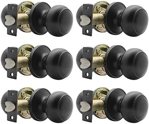 Probrico 6 x Flat Ball Interior Door Knobs Pull for Hall or Closet Black Passage Door Knob Handle | Amazon (US)