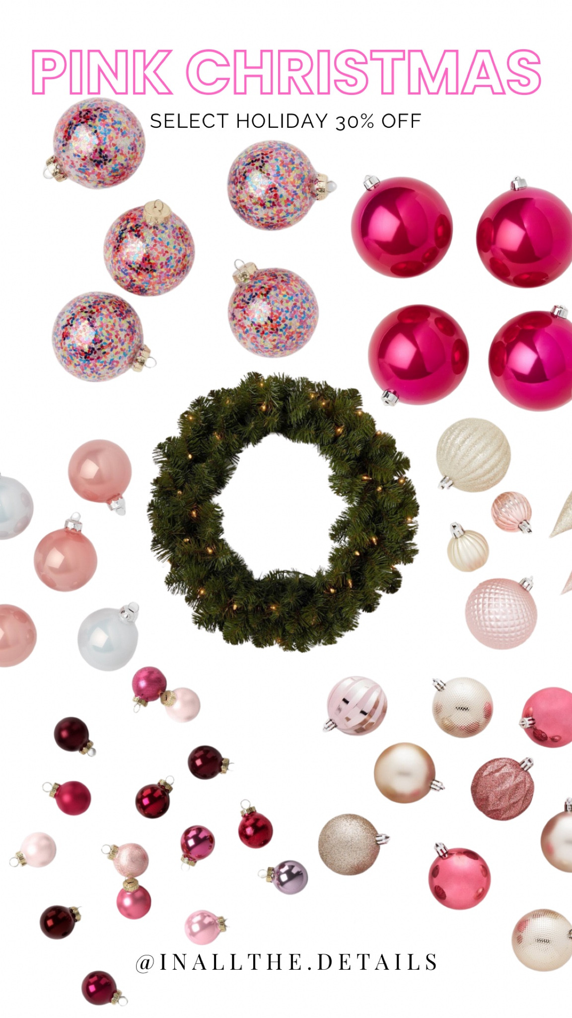 Pink Christmas decor and ornaments // on sale 