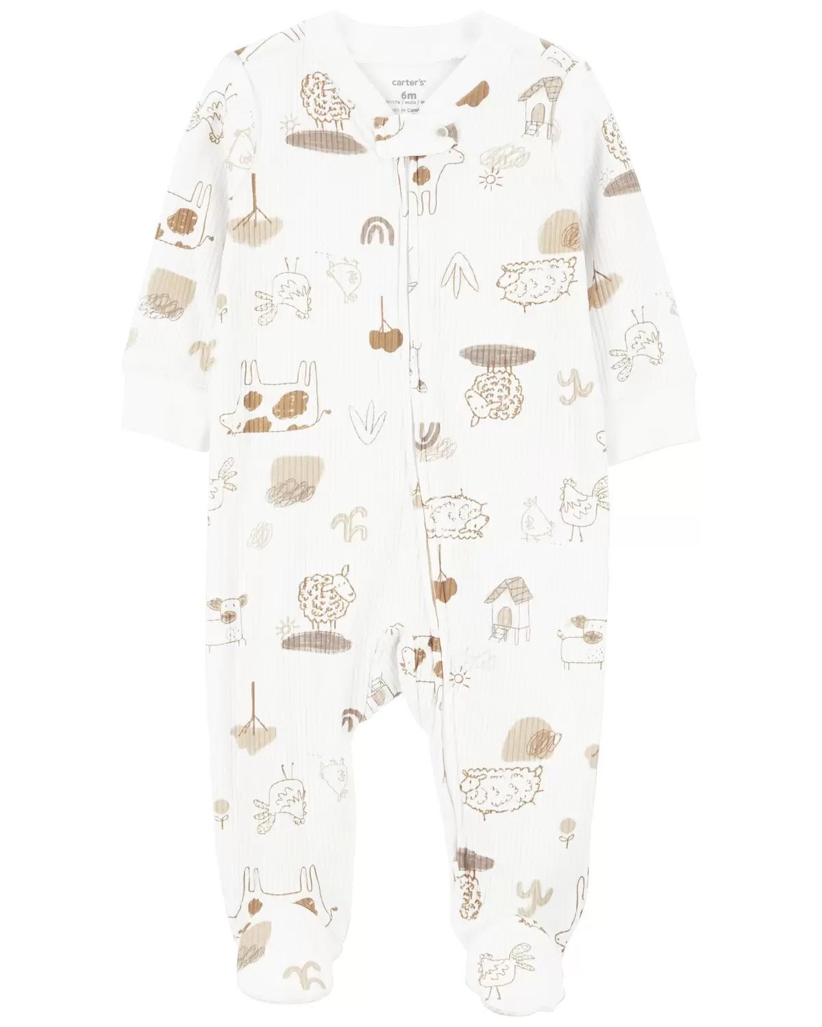Ivory Baby Animals 2-Way Zip Cotton Blend Sleep & Play Pajamas | carters.com | Carter's