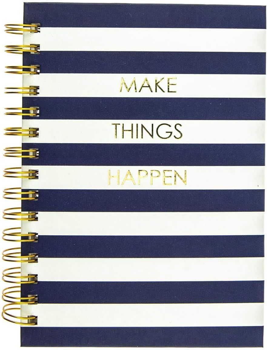 Graphique Navy Stripe Hard Bound Journal, 160 Ruled Pages, Blue & White Striped Inspirational "Ma... | Amazon (US)