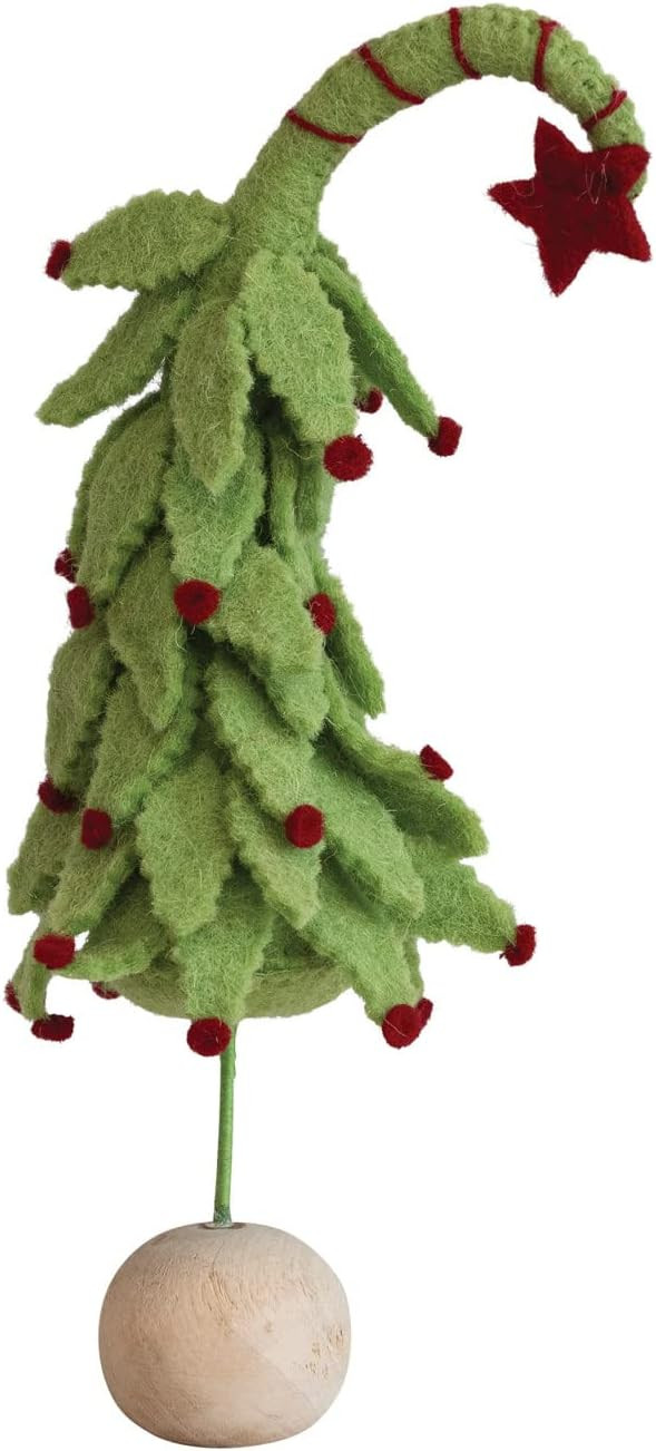 Creative Co-Op 3" Round x 11" H Handmade Wool Felt Tree w/Star, Berries & Wood Ball Base, Green &... | Amazon (US)
