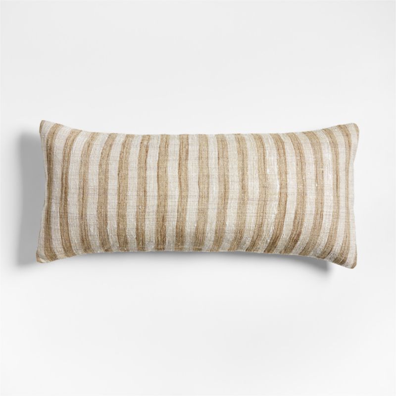 Riviera Stripe 36"x16" Arcadia Tan Brown Throw Pillow with Feather Insert + Reviews | Crate & Bar... | Crate & Barrel
