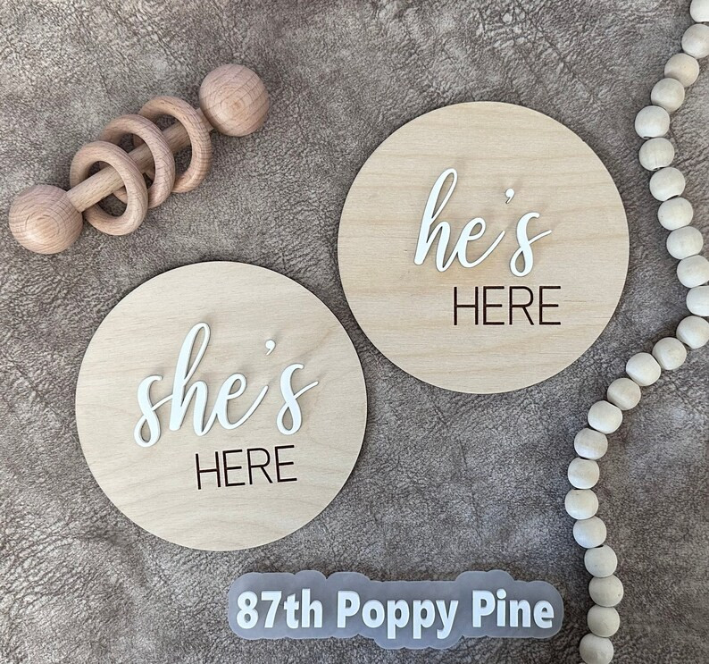 She's Here Wooden Sign He's Here Wooden Sign Birth Announcement Sign Gender Reveal Photo Prop Gen... | Etsy (US)