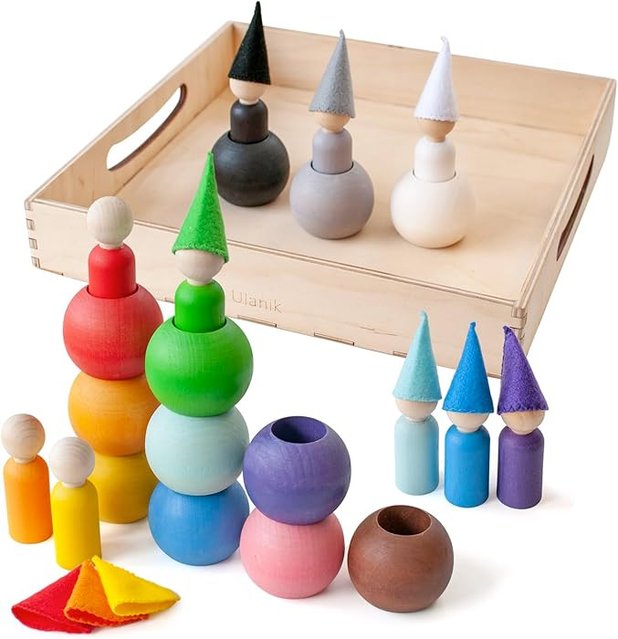 Ulanik Peg Dolls in Balls with Hats Toddler Montessori Toys for 3 Year Old + Wooden Waldorf Dolls... | Amazon (US)