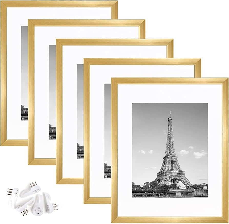 upsimples 11x14 Picture Frame Set of 5, Display Pictures 8x10 with Mat or 11x14 Without Mat,Wall ... | Amazon (US)