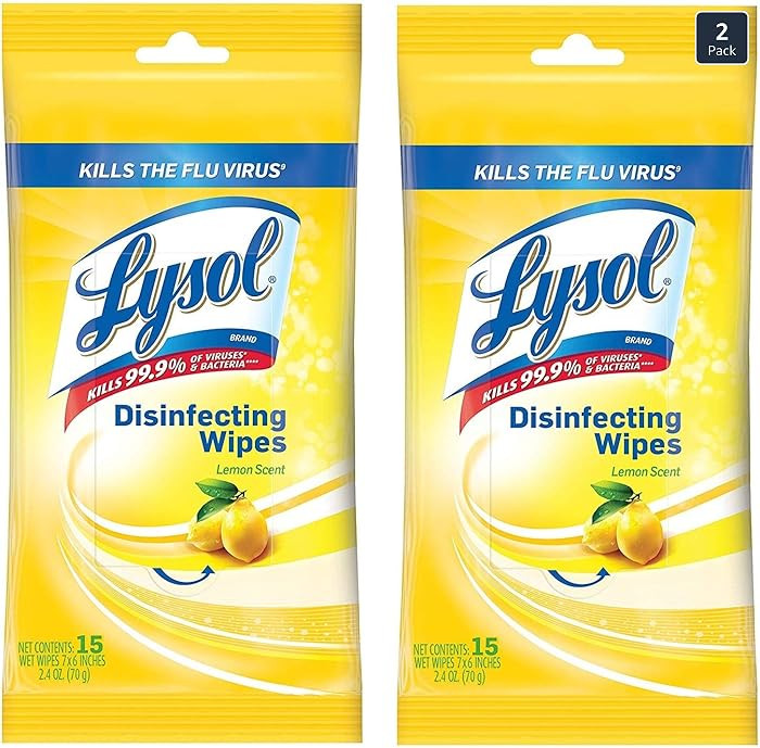 Lysol Disinfecting Wipes To-Go Pack, Lemon Scent, 15 Count (Pack of 2) | Amazon (US)