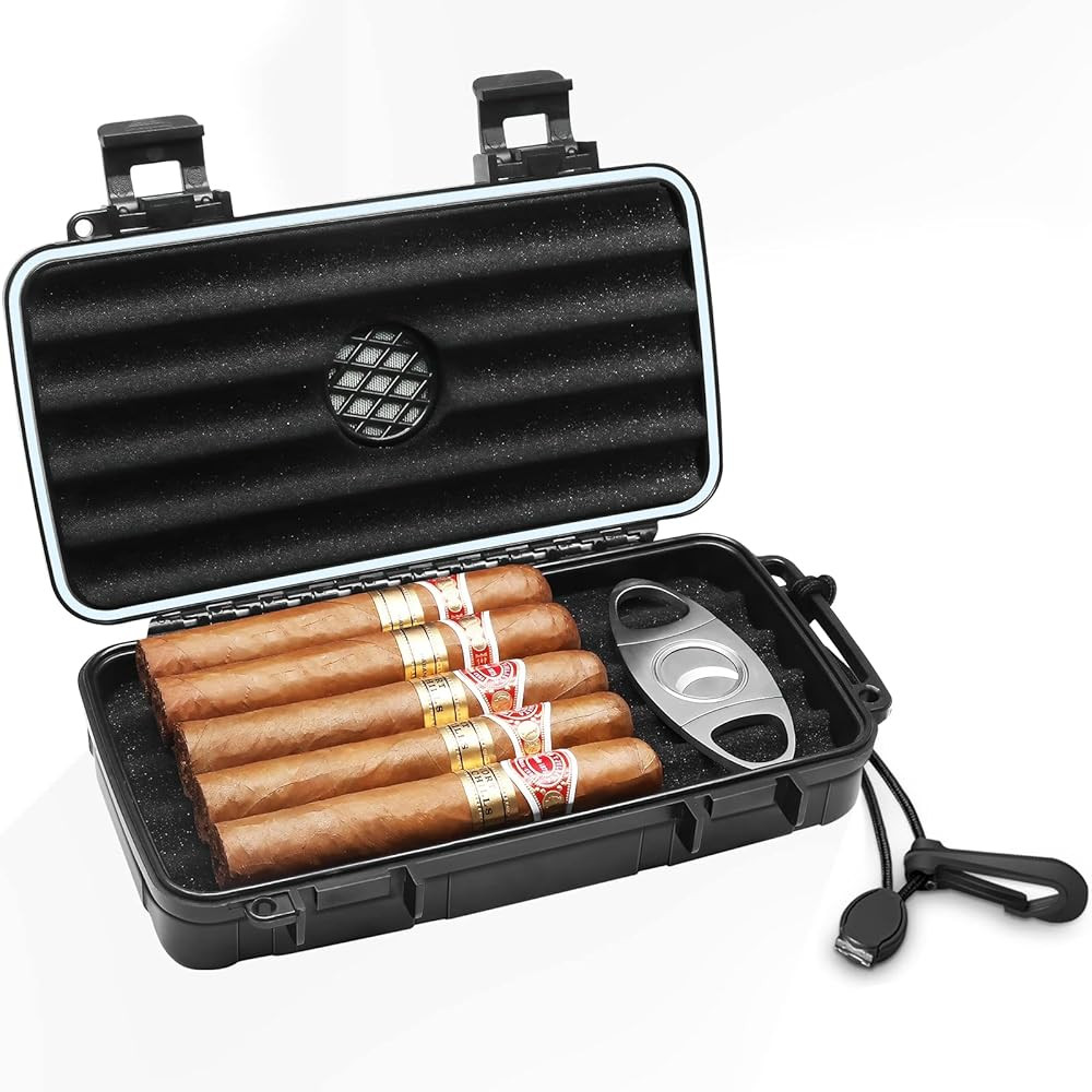 Flauno Travel Cigar Humidor Case - Portable Cigar Box with Humidifier Disc & Cigar Cutter | Water... | Amazon (US)