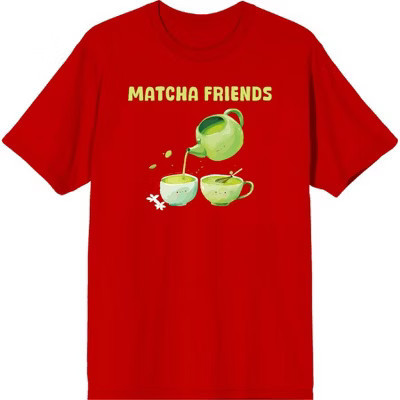Matcha Friends Matcha Tea Adult Red Crew Neck Short Sleeve Tee-Medium | Target