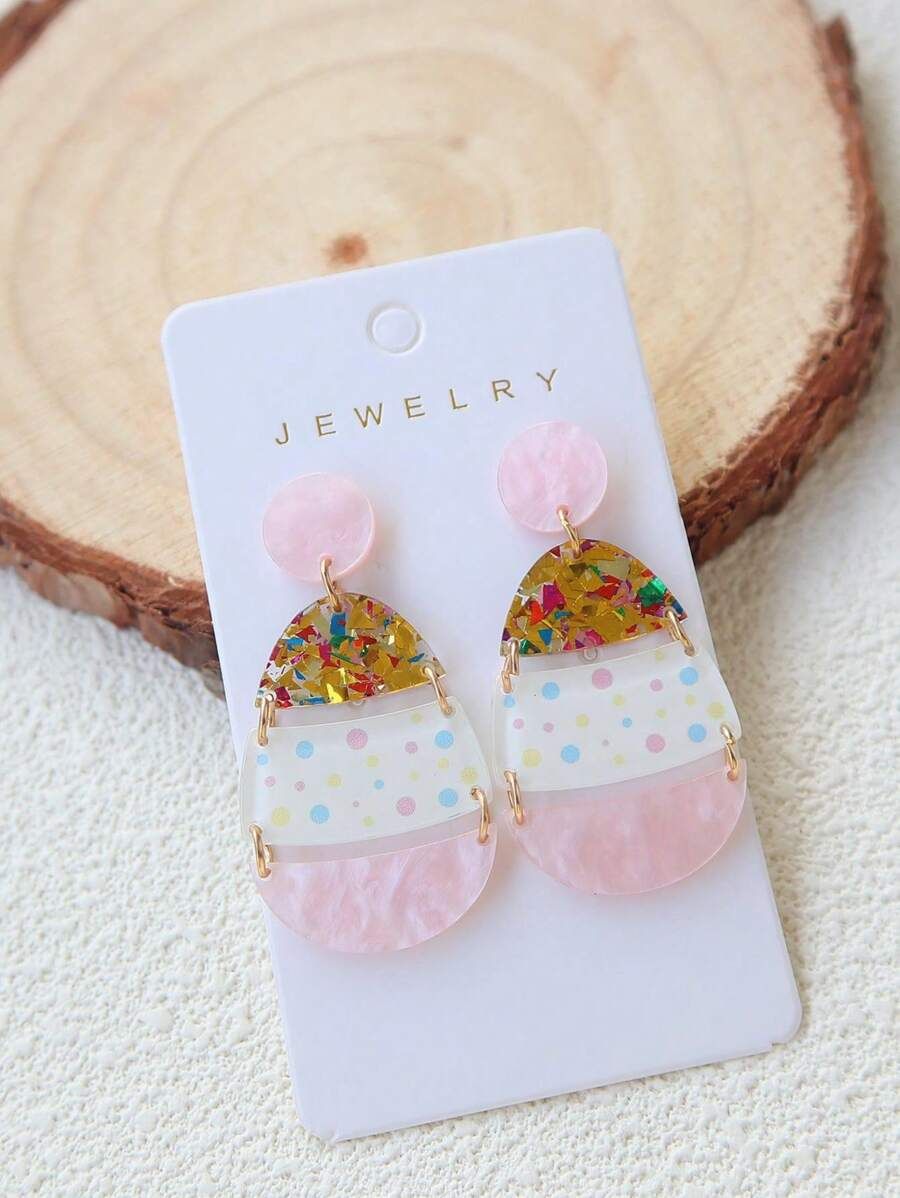 1pair Easter Acrylic Dangle Earrings, Cute & Exaggerated Polka Dot & Color Blocking Design, Festi... | SHEIN