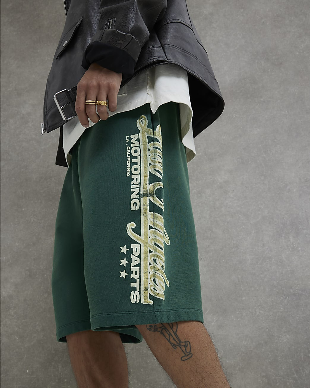 Green Washed Embellished Baggy Long Shorts | River Island UK & IE