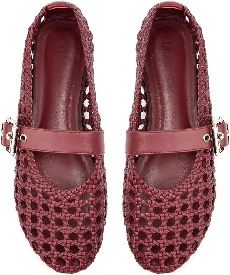 Mesh Mary Jane Flats for Women Hand Woven Flats Slip on Leather Round Toe Comfy Buckle Strap Dres... | Amazon (US)