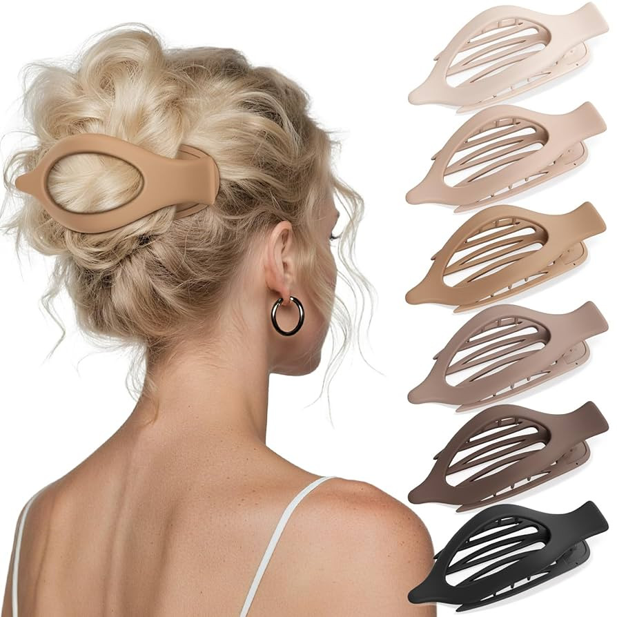 6 PCS Large Flat Hair Clips for Women Girls, French Concord Lay Down Claw Clips for Thick Thin Ha... | Amazon (US)