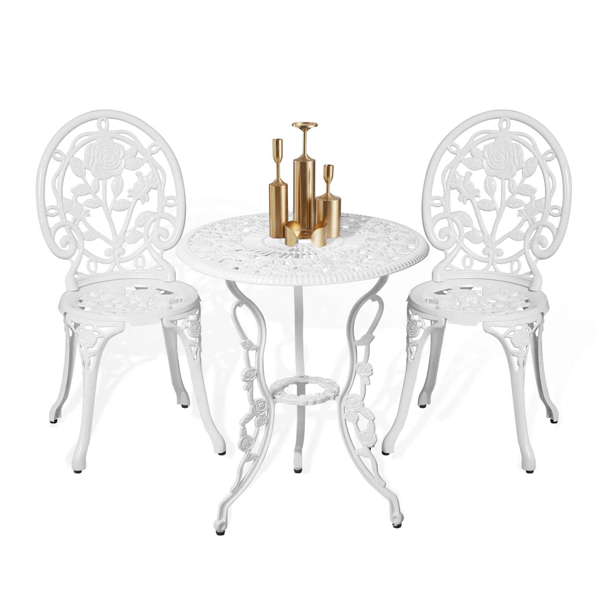 Bistro Table And Chairs Set Of 2 Outdoor 3 Piece Patio Set, Rose Pattern Cast Aluminum Bistro For Garden Balcony, Durable Rust All-weather Resistance, | Wayfair North America