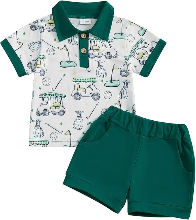 Toddler Baby Boy Golf Outfit Short Sleeve Golf Cart Polo T Shirts Top and Shorts Set 2Pcs Golf Th... | Amazon (US)