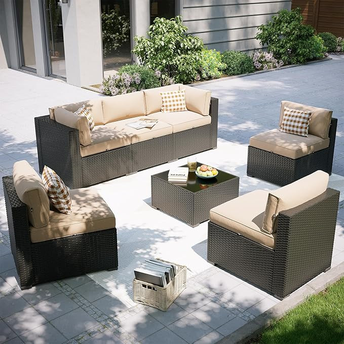 Aoxun Patio Furniture Set, 7 Piece Outdoor Sectional Sofas with Waterproof Cover, Wicker Rattan O... | Amazon (US)
