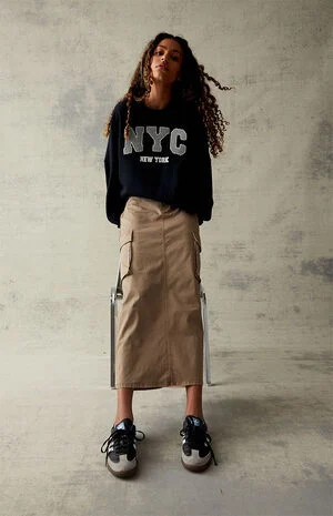 PacSun Mocha Stretch High Waisted Cargo Midi Skirt | PacSun