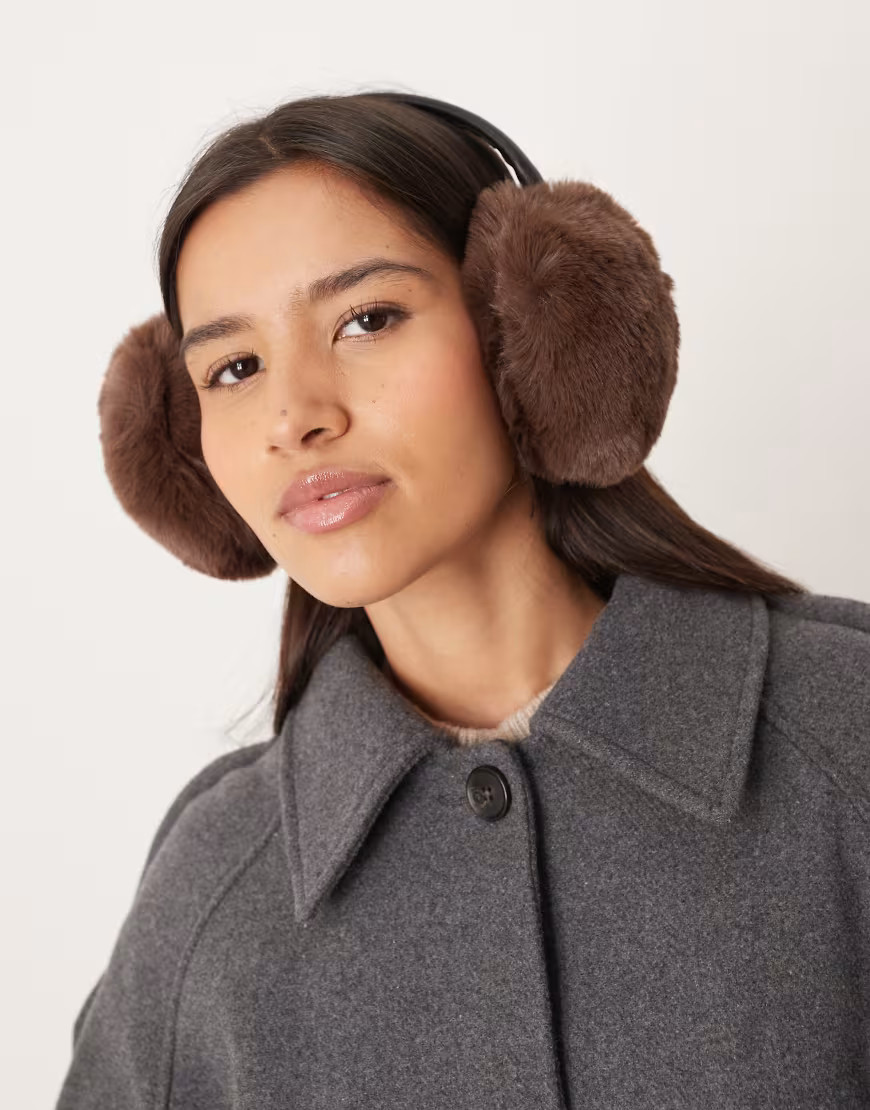 ASOS DESIGN adjustable ear muffs in brown faux fur | ASOS (Global)
