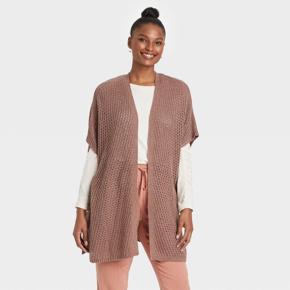Women's Knit Ruana Kimono Jacket - Universal Thread Clay One Size, Tan | Target