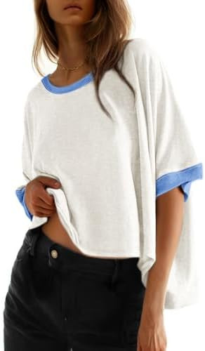 Dokotoo Summer Shirts 2026 Womens Solid T Shirts for Women Loose Oversized Tops Basic Tee | Amazon (US)