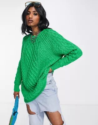 Topshop knitted oversized cable jumper in green | ASOS (Global)