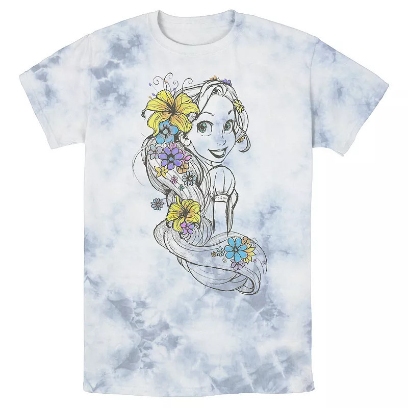 Men's Disney Tangled Rapunzel Floral Pencil Sketch Bomabrd Wash Tee, Size: XXL, White Blue | Kohl's