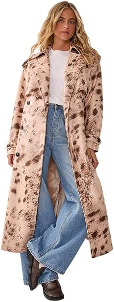 Nasty Gal Cow Print Faux Leather Trench Coat, 14, Cream | Amazon (UK)