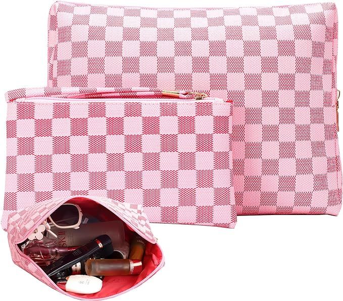 Pink Makeup Bag,2Pcs Cosmetic Travel Bag, Portable Designer Makeup Bag, Lightweight and Waterproo... | Amazon (US)