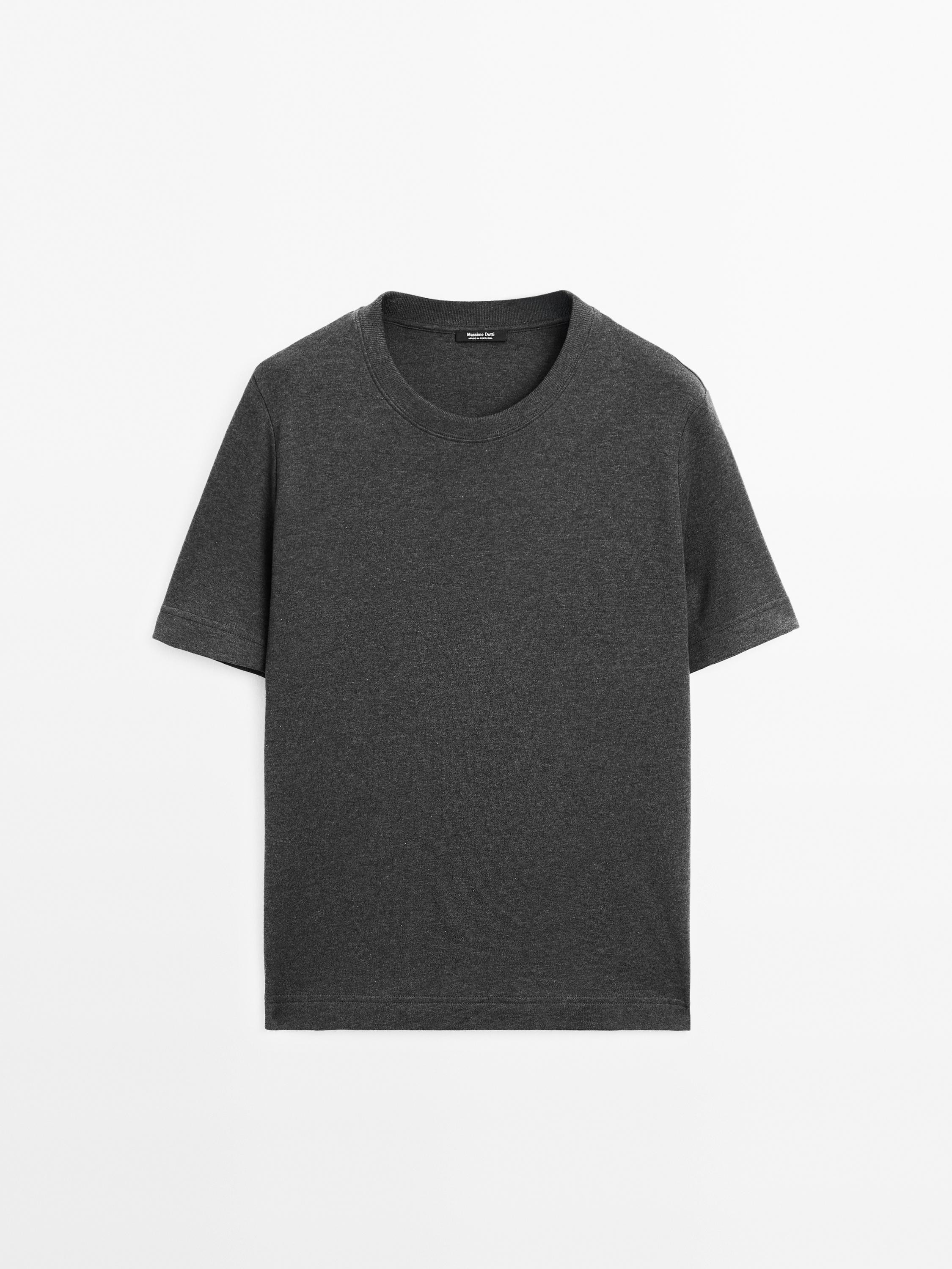 100% katoenen interlock T-shirt met ronde hals | Massimo Dutti NL