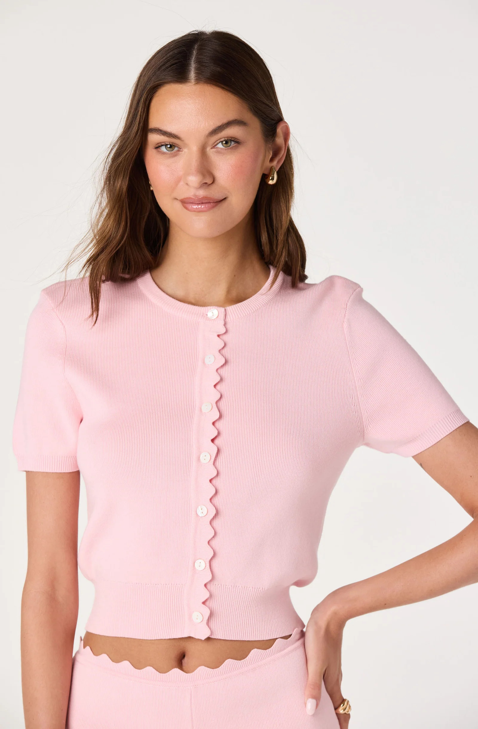 Scalloped Placket Ribbed Cardigan | ASTR The Label (US)