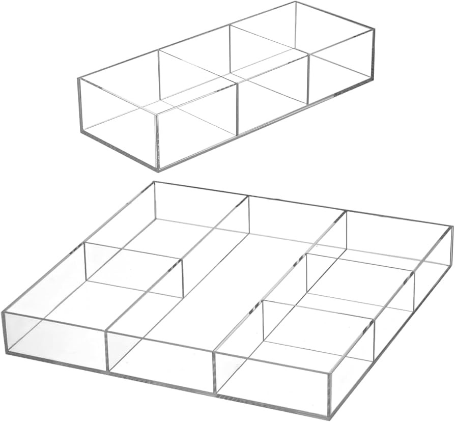 Peohud 2 Pack Acrylic Drawer Organizer Tray, 6/3 Section Clear Makeup Tray Organizer for Drawer, ... | Amazon (US)