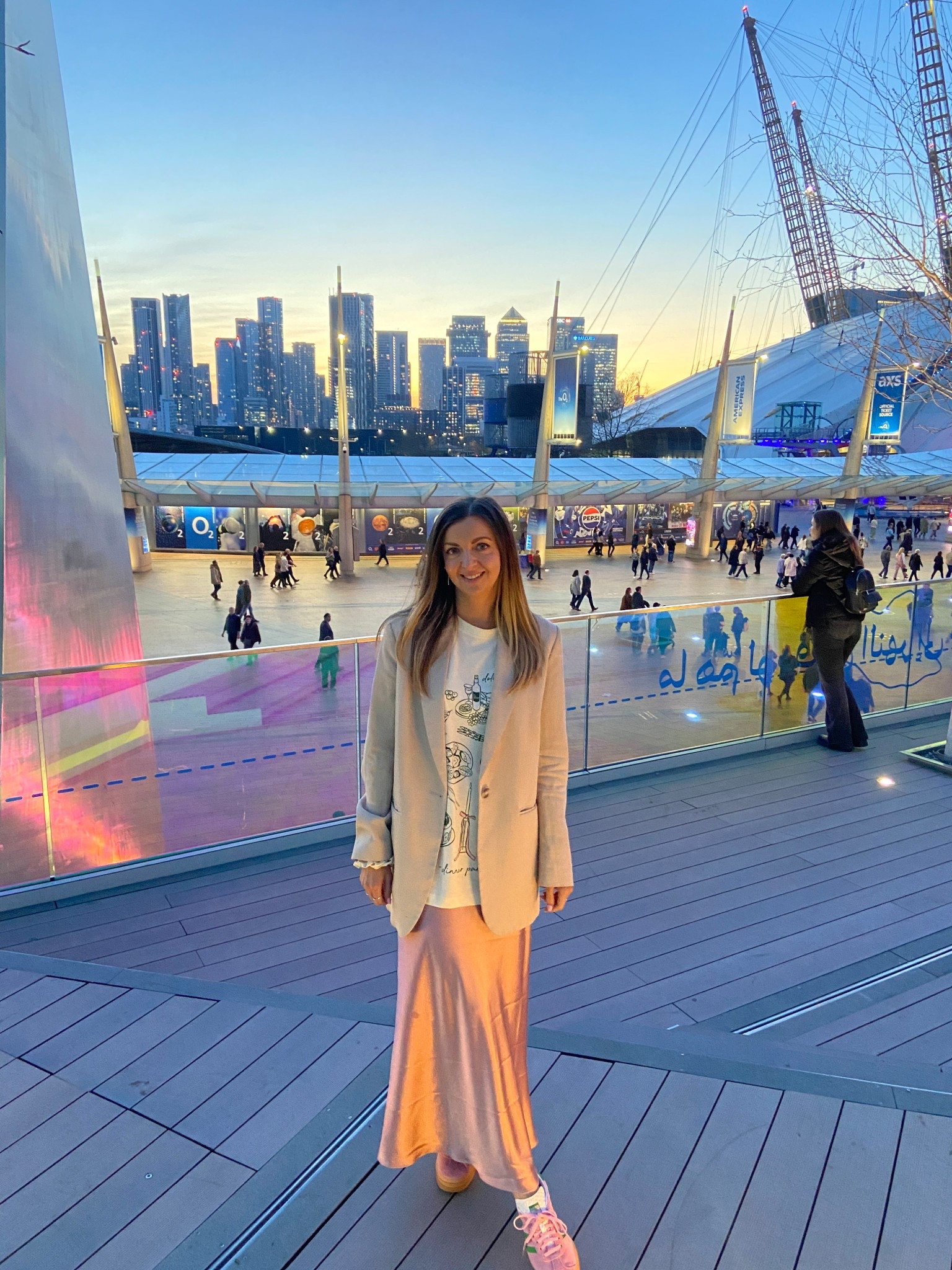 Wearing a pastel-toned outfit featuring a beige oversized blazer, lemon yellow graphic tee with green linear dinner club food illustrations, a pink satin maxi skirt, and pink Adidas bold platform sneakers trainers with green stripes. A casual & chic outfit, perfect for a spring or summer day. pastel outfit, spring style, pastel vibes, color combo, style inspo, street style, pastel fashion, blazer style, sneaker style, graphic tee, feminine fashion, modern look, satin skirt, beige blazer, pink skirt, styled by you, style gram, trend spotting, soft tones, minimal chic, style daily, casual chic, spring fashion, elevated casual, Parisian style, dinner party look, outfit goals, Adidas style, pink and lemon, fashion flat lay, what to wear, outfit inspo, spring ootd, lookbook, fresh style, mix and match, weekend look, pastel lover, effortless style, colour combos

#LTKdatenight #LTKuk #LTKeurope