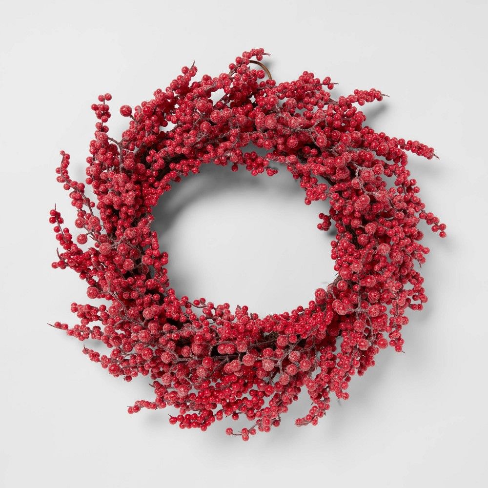 22" Christmas Frosted Berry Wreath Red - Threshold™ | Target