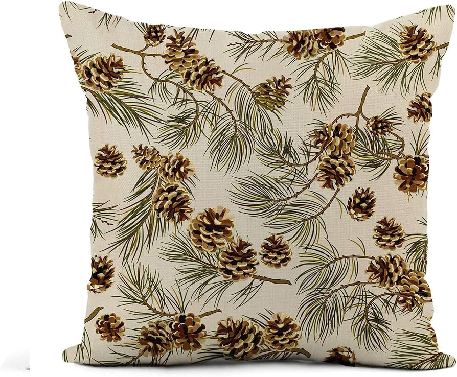 Flax Throw Pillow Cover Green Pattern Pine Cones Realistic Look Vintage Pinecone Winter 20x20 Inc... | Amazon (US)