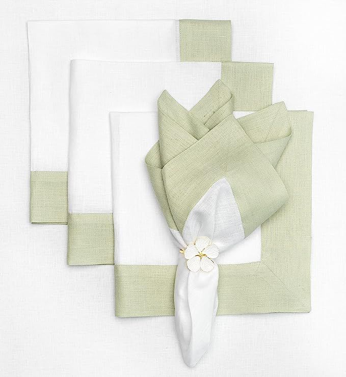 Solino Home Linen Cloth Napkins 20 x 20 Inch – 100% Pure Linen Sage Green and White Dinner Napk... | Amazon (US)