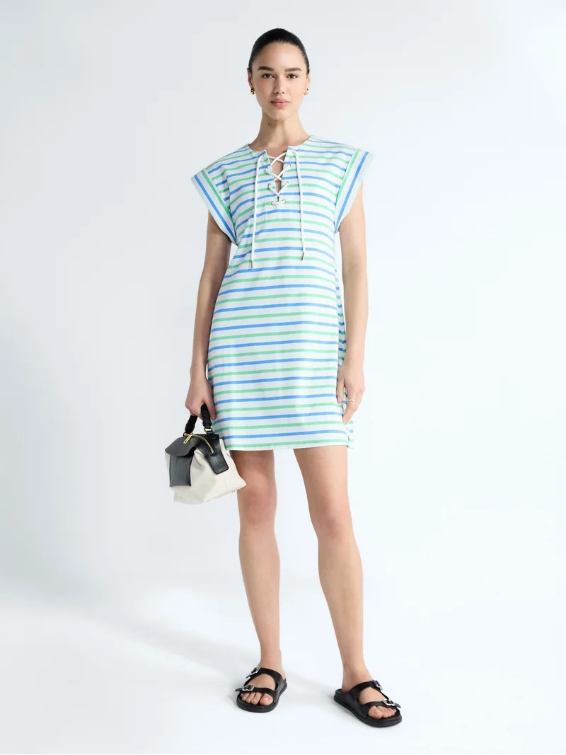 Free Assembly Women's Lace Up Cotton Mini Dress, Sizes XS-XXL | Walmart (US)