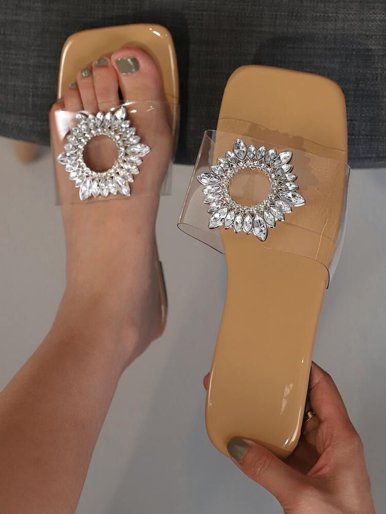 Rhinestone Decor Clear Band Slide Sandals | SHEIN