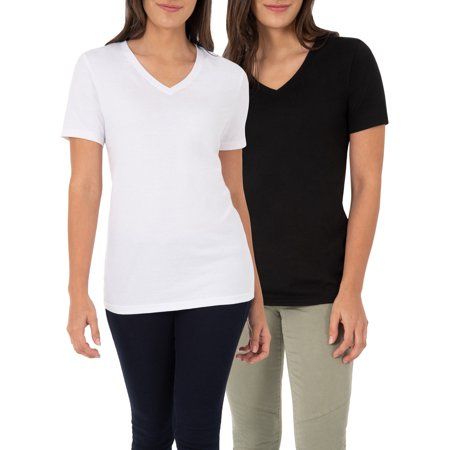 Women's Essential Short Sleeve V-Neck T-Shirt, 2 Pk Bundle | Walmart (US)