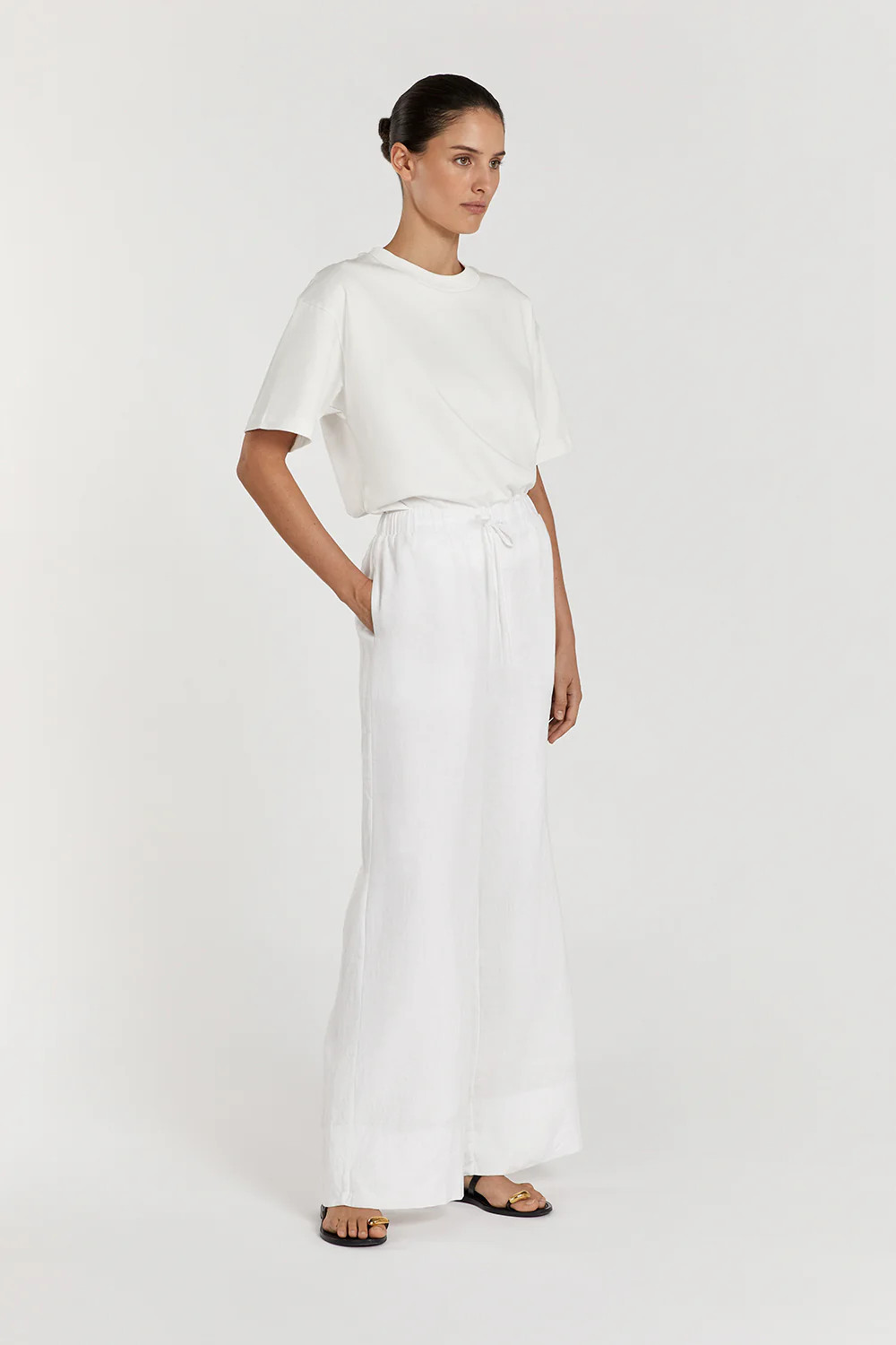GINA WHITE LINEN ELASTIC WAIST PANT | DISSH
