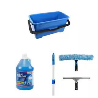 Unger 6 Gal. Heavy-Duty Bucket, 1 Gal. Glass Cleaner and Total Pro Kit with 14 in. Scrubber, 12 i... | The Home Depot