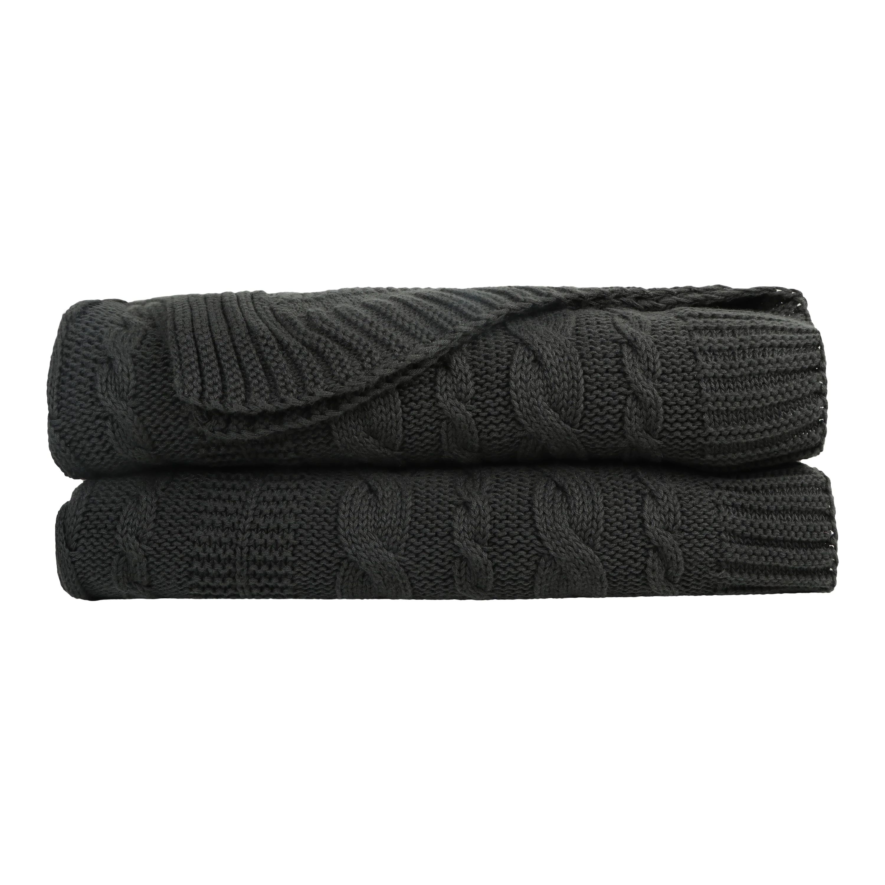 Organic Cotton Cable Knit Throw (Charcoal Grey) | Delara 