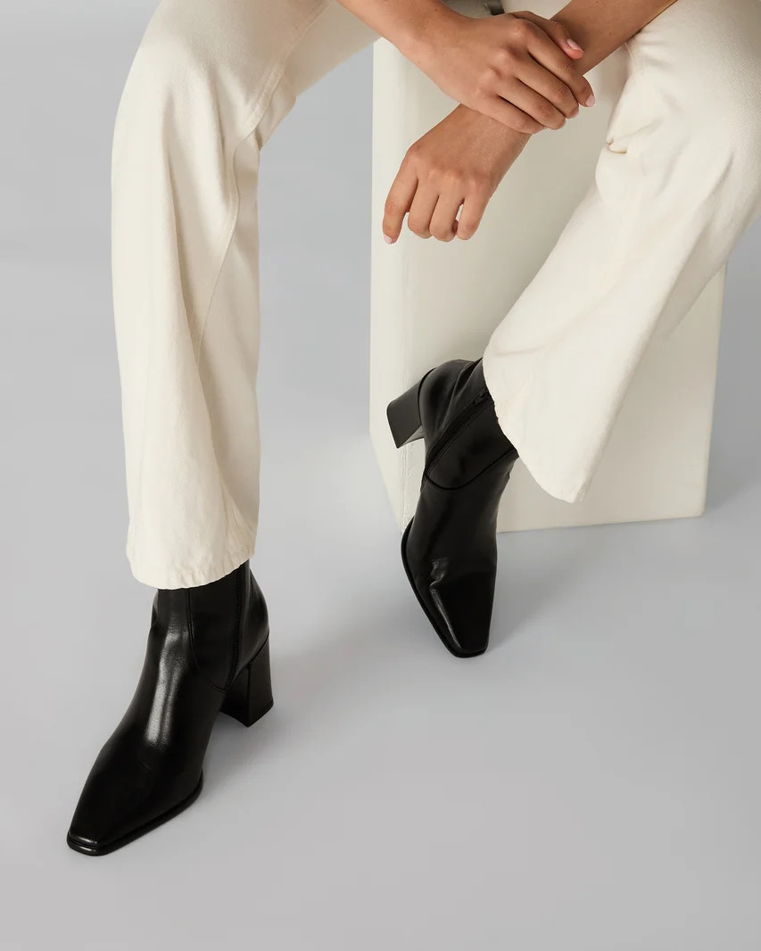 MARSAI Black Leather Square-Toe Block Heel Women's Ankle Boot | Steve Madden (US)