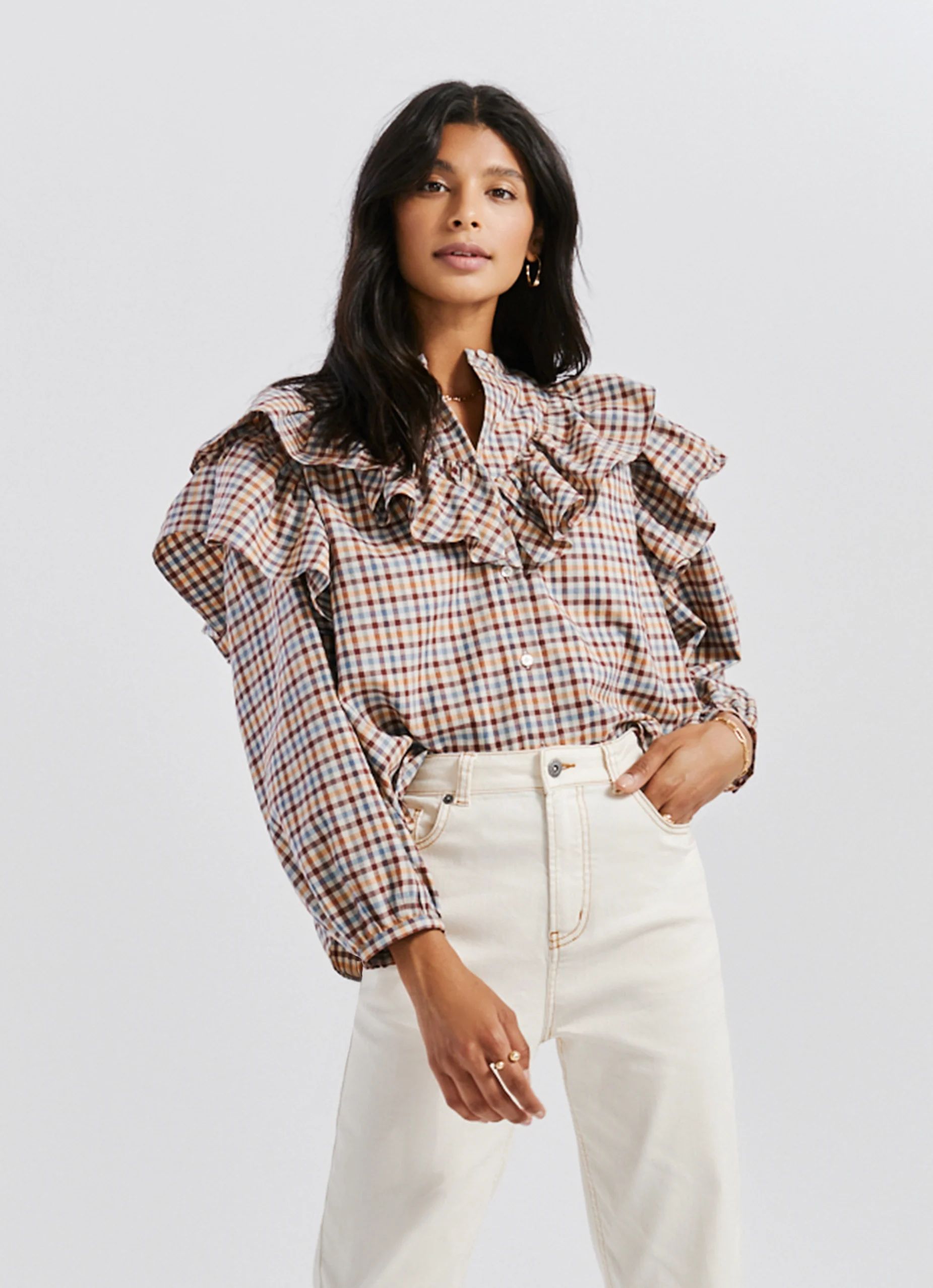 Plaid Ruffle Blouse | Something Navy