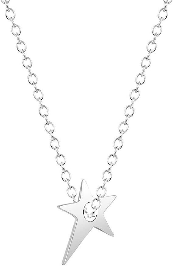 Q&D&S Silver Star Cuban Link Necklace 925 Sterling Silver Star Necklace for Girls Dainty Star Pen... | Amazon (US)