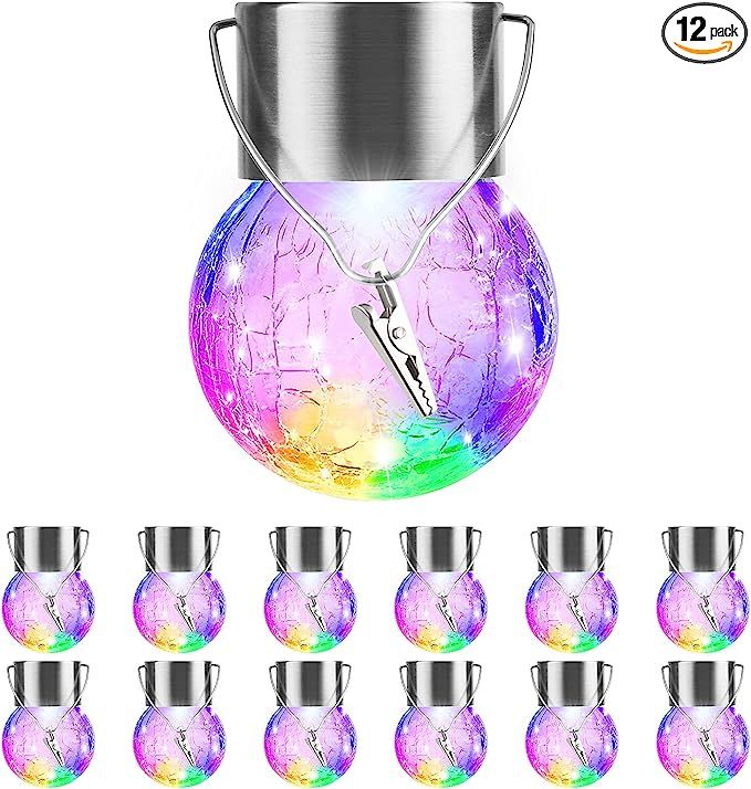 12 Pack Hanging Solar Lights Outdoor Decorative, Waterproof Solar Globe Lantern with Handle and C... | Amazon (US)